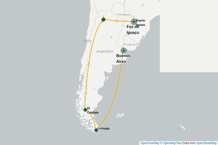 Itinerary Map image for Aux quatre coins de l'Argentine