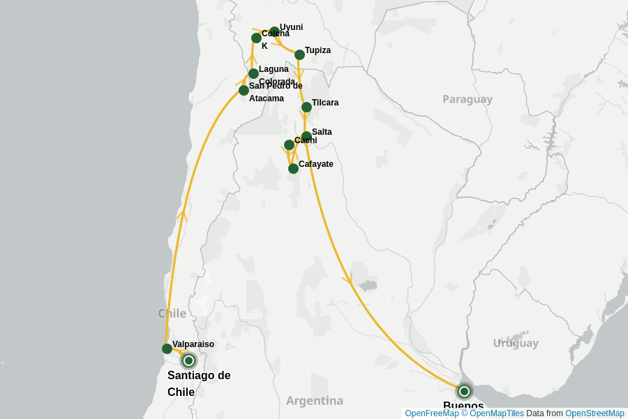 Itinerary Map image for Chili, Bolivie, Argentine : Aventure Andine